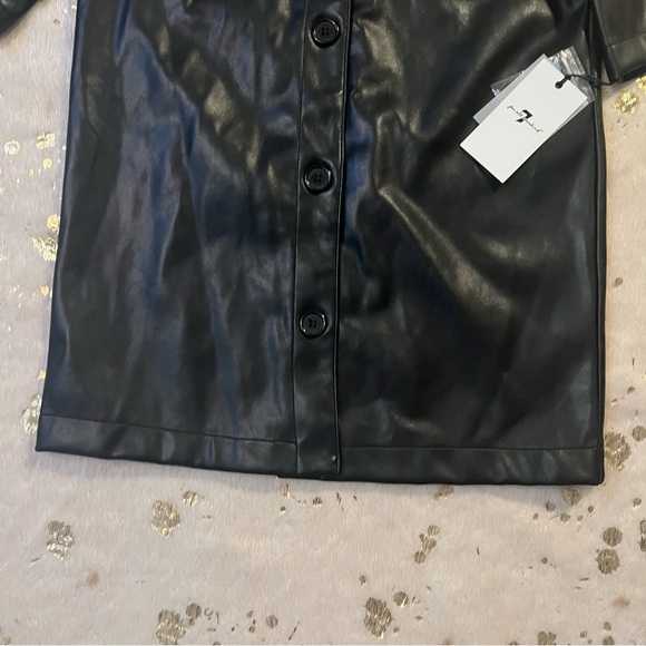 NWT 7 For All Mankind XS Oversized Leather Button Down Short Sleeve Black Jacket - Picture 7 of 9